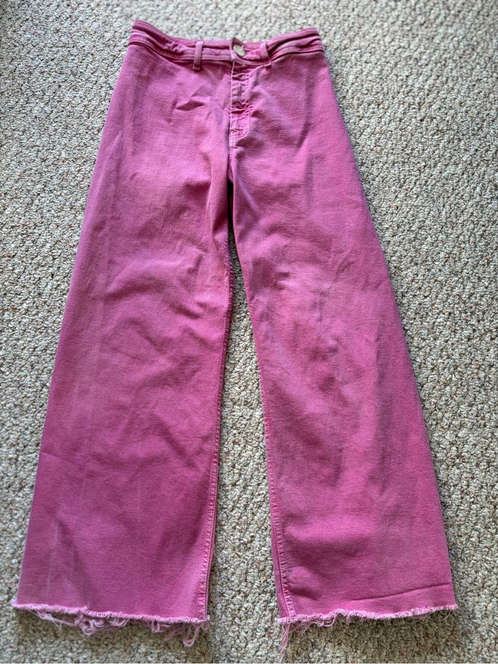 Zara Womens Size 8 Pink High Waisted Wide Leg denim Jeans Frayed Hem Barbiecore